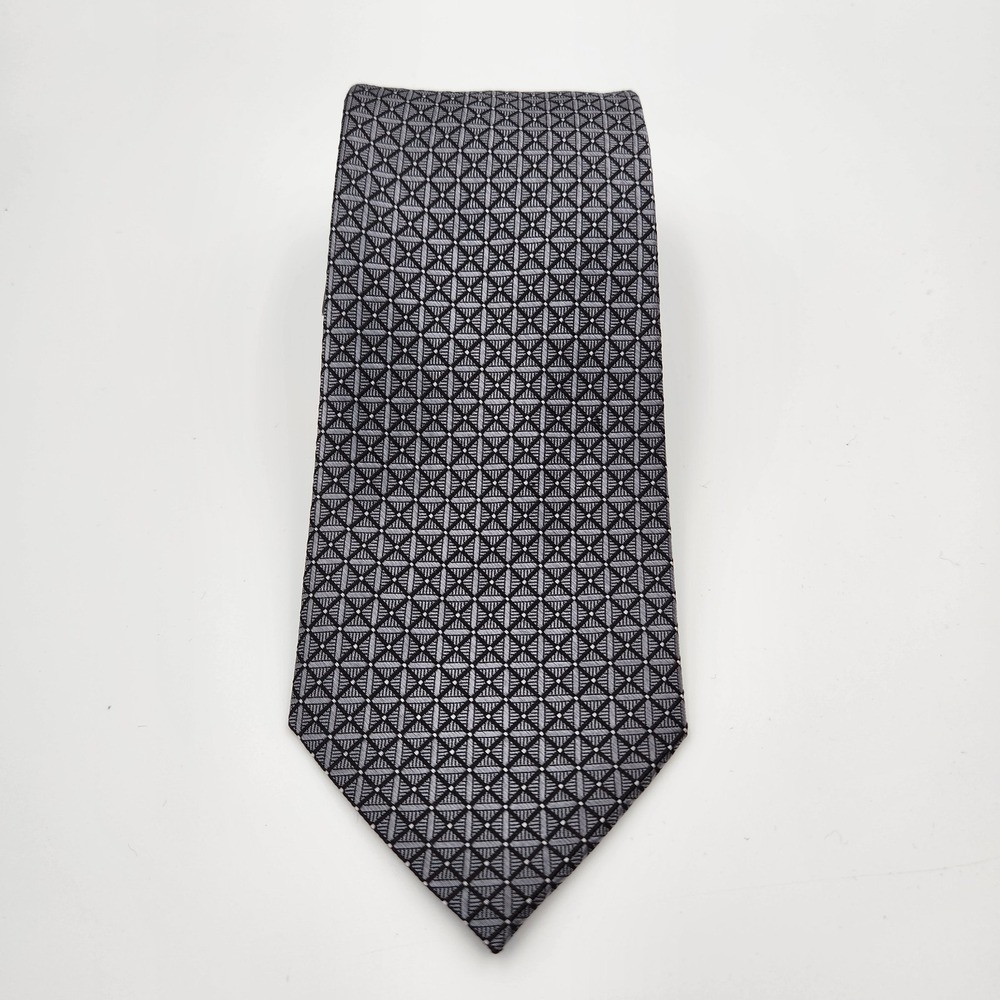 John Bartlett Statements Mens‎ Black Geometric Grid Pattern Silk Formal Neck Tie